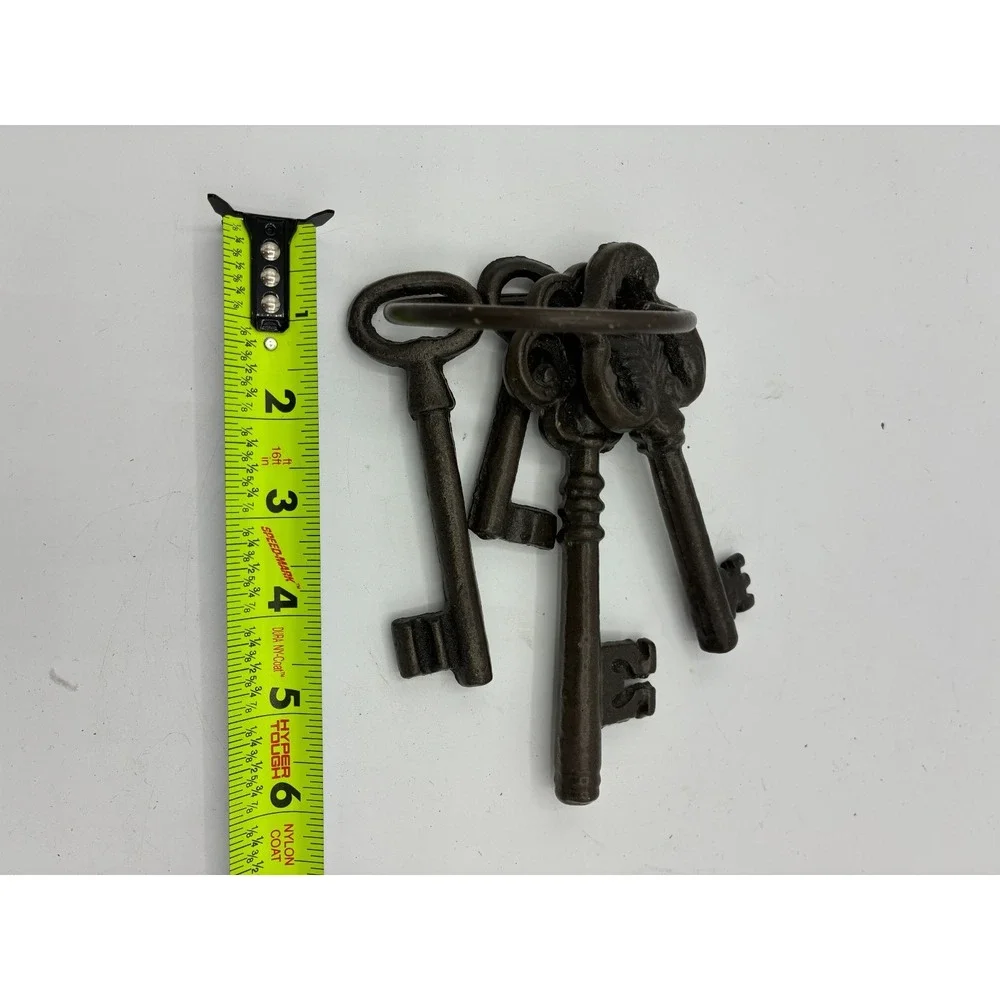 Decorative Cast Iron Skeleton Keys Set of 4 on Ring Rustic Victorian Decor